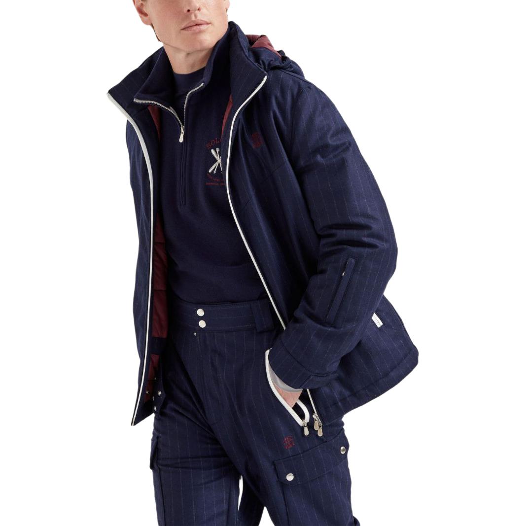 Purchase Brunello Cucinelli SS24 藍色條紋印花拉鍊羽絨外套 M208MKG05-C010