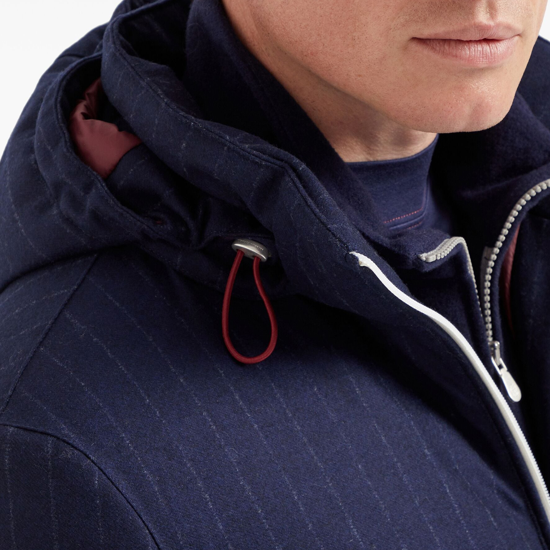 Sizing Brunello Cucinelli SS24 藍色條紋印花拉鍊羽絨外套 M208MKG05-C010