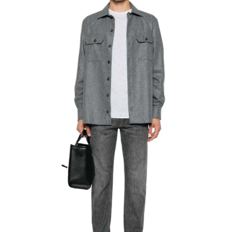 Lookbook Brunello Cucinelli SS24 Kemeja Abu-Abu Lengan Panjang Single-Breasted. M038P0720-C003