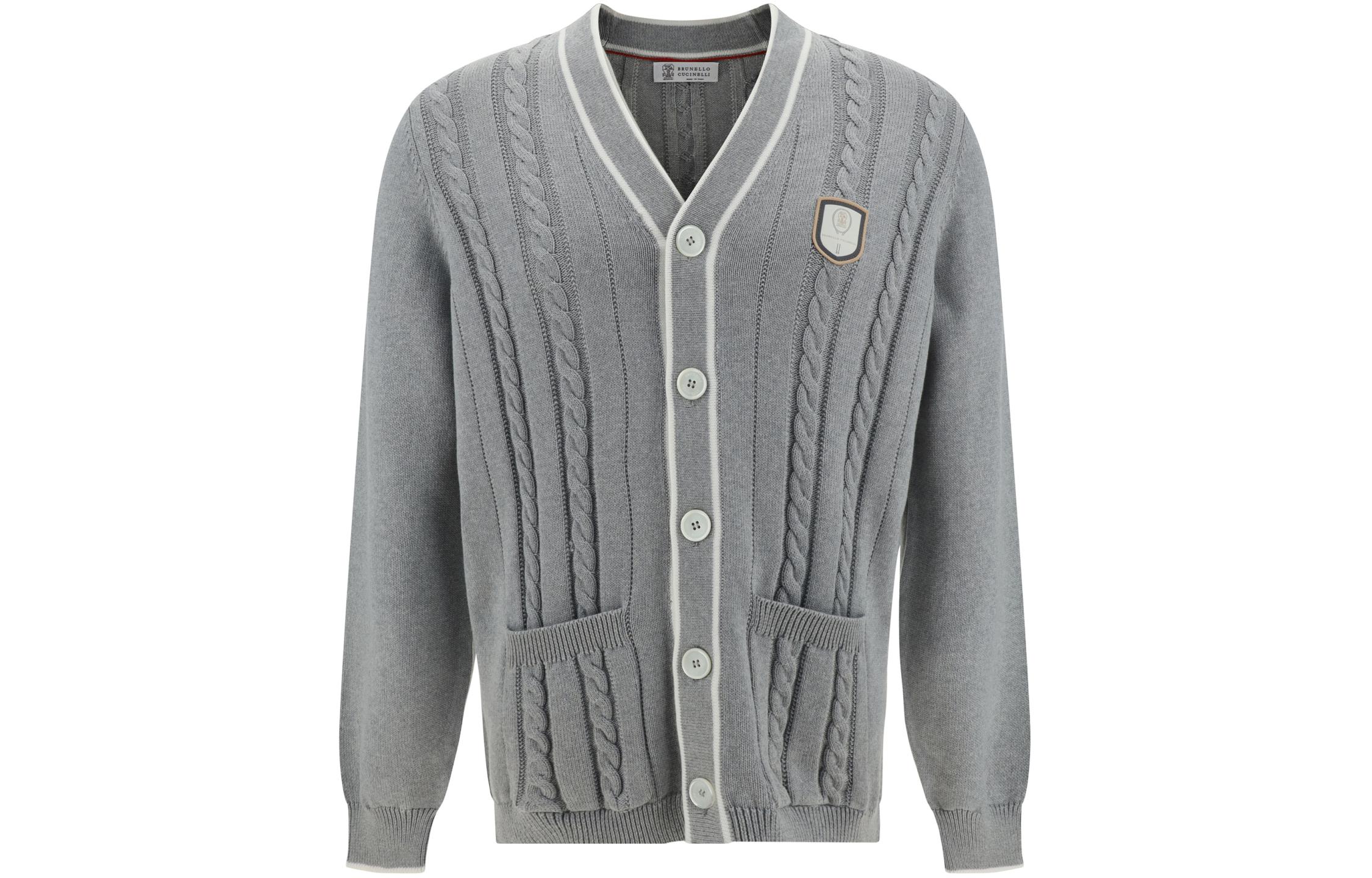 Order Brunello Cucinelli SS24 灰色純色徽標單排釦針織開衫. M28707906T-CMK65