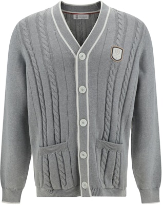 Brunello Cucinelli SS24 灰色純色徽標單排釦針織開衫. M28707906T-CMK65 Order Brunello Cucinelli SS24 灰色純色徽標單排釦針織開衫. M28707906T-CMK65
