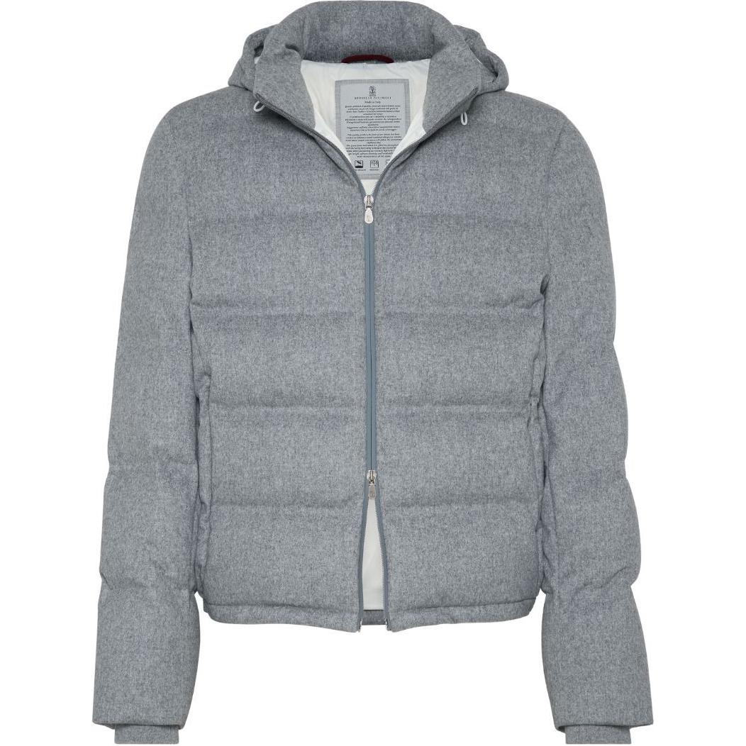 Brunello Cucinelli SS24  Grey Zip-Up Hooded Down Jacket MQ4631826C-DH81