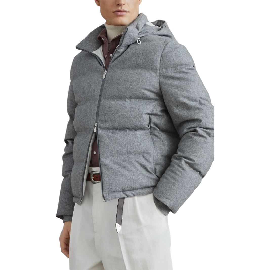 Lookbook Brunello Cucinelli SS24 灰色連帽羽絨拉鍊外套 MQ4631826C-DH81