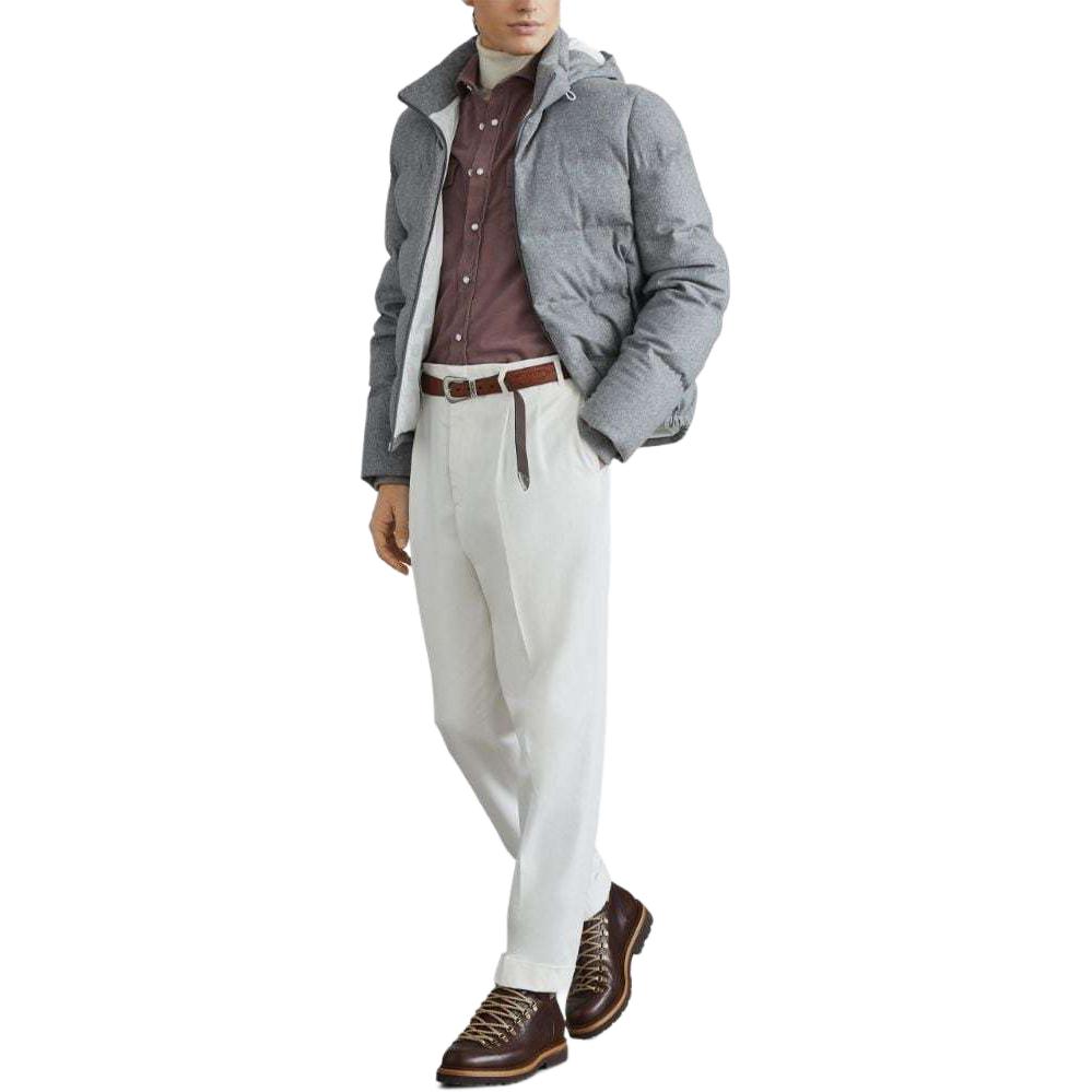 Shop Brunello Cucinelli SS24 灰色連帽羽絨拉鍊外套 MQ4631826C-DH81