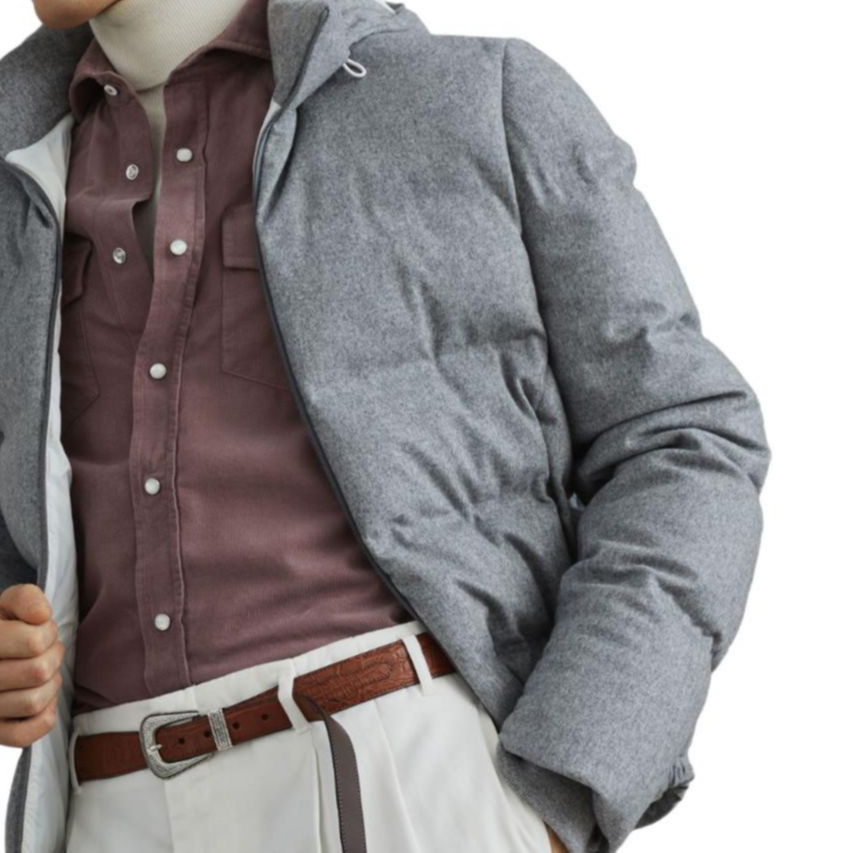 Sizing Brunello Cucinelli SS24 灰色連帽羽絨拉鍊外套 MQ4631826C-DH81