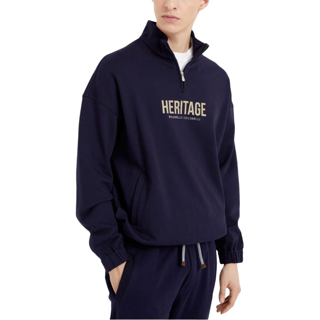 Purchase 布鲁内洛·库奇内利 SS24 半拉链连帽衫 午夜蓝 MW8369034G-CDR61