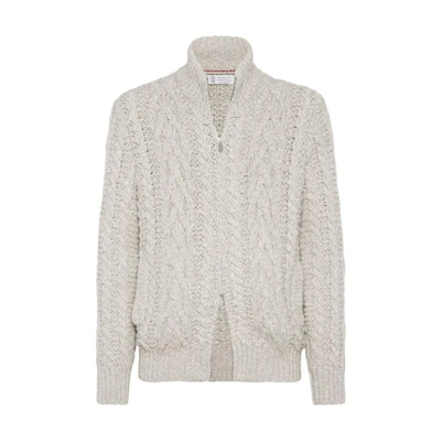 Brunello Cucinelli SS24 Ivory High-Neck Long-Sleeve Knit Sweater. M26301106-C4145
