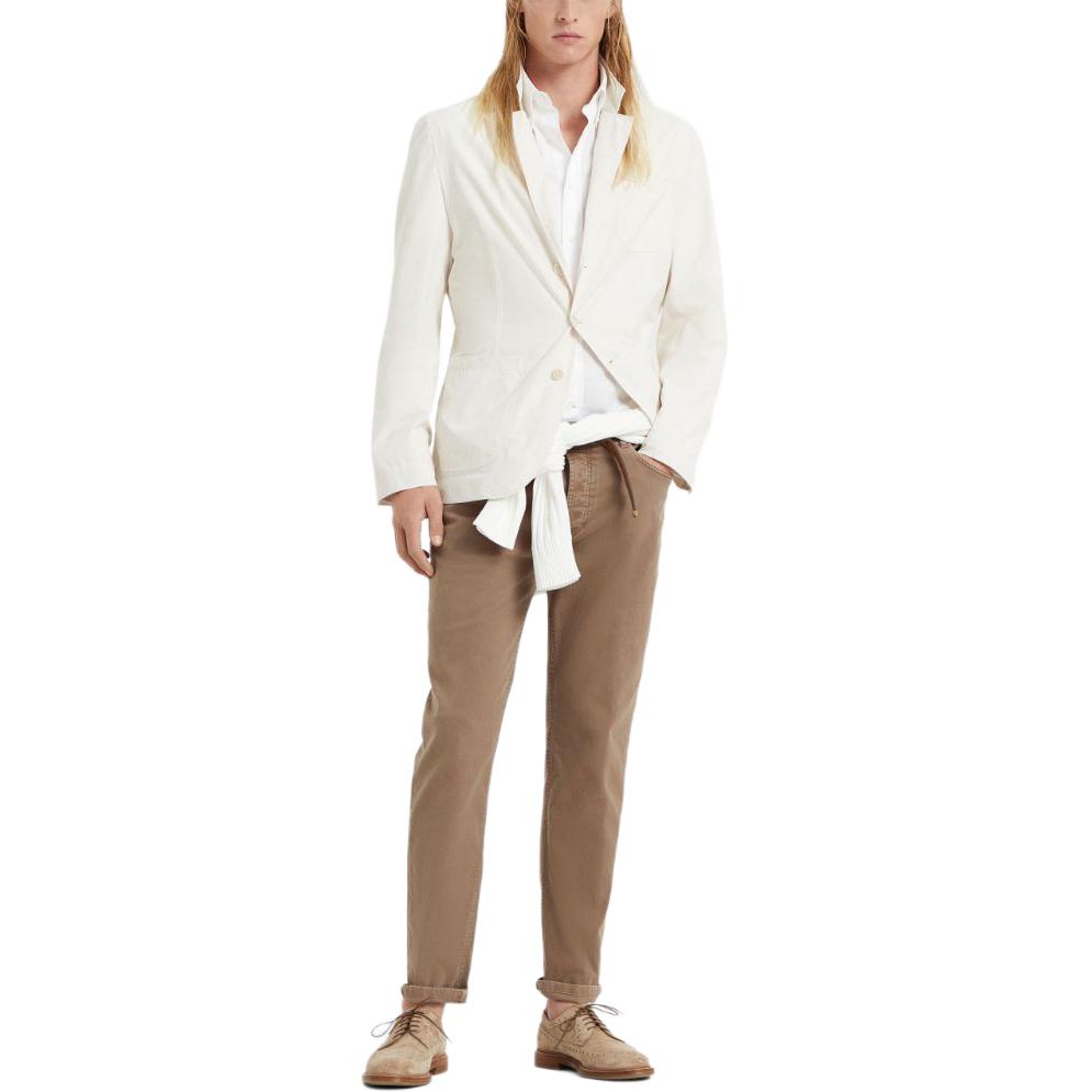 Lookbook Brunello Cucinelli SS24 象牙色單排扣西裝外套。 MD4796165-CZG89