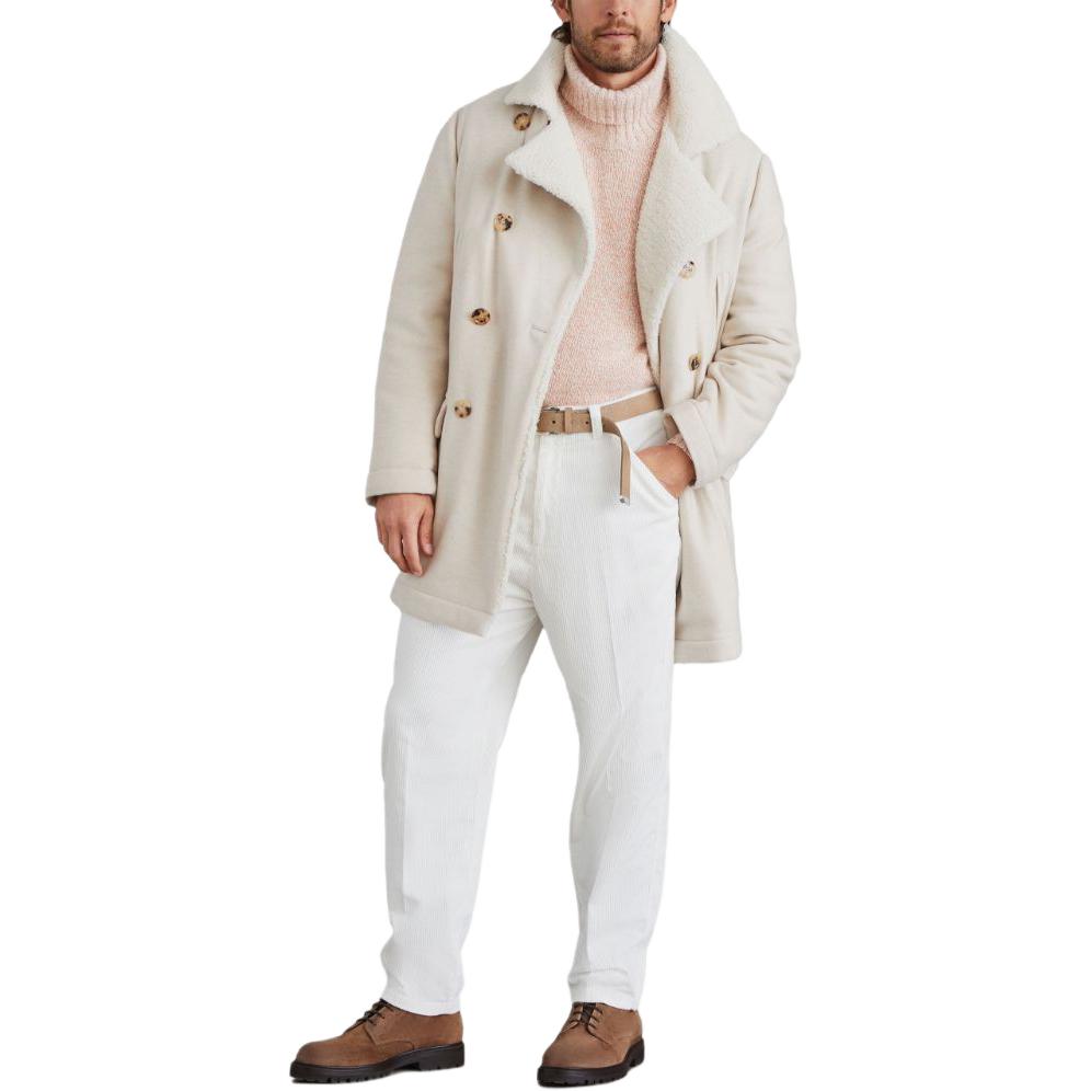 Lookbook Brunello Cucinelli SS24 淺米色雙排扣皮革夾克。 MT4976345-CTC72