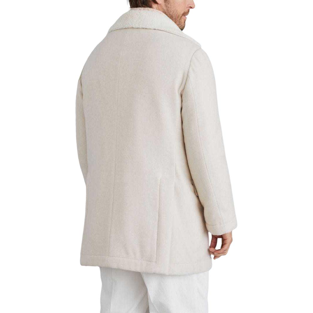 Shop Brunello Cucinelli SS24 淺米色雙排扣皮革夾克。 MT4976345-CTC72