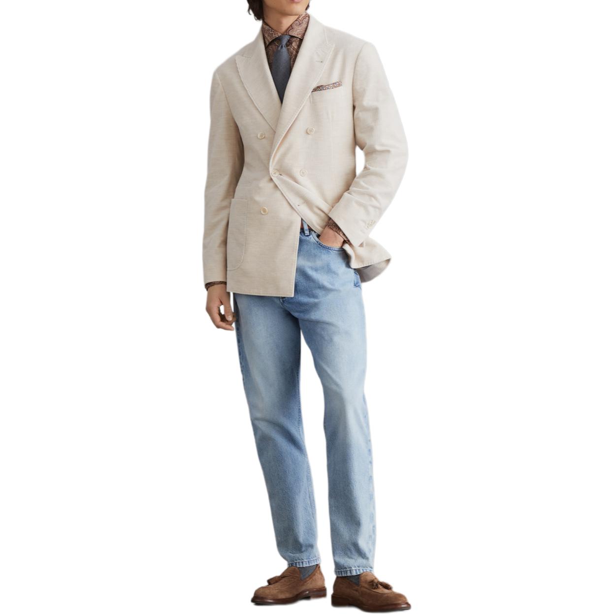 Brunello Cucinelli SS24  Light Camel Double-Breasted Blazer Jacket. 242MY4767BBD-C003