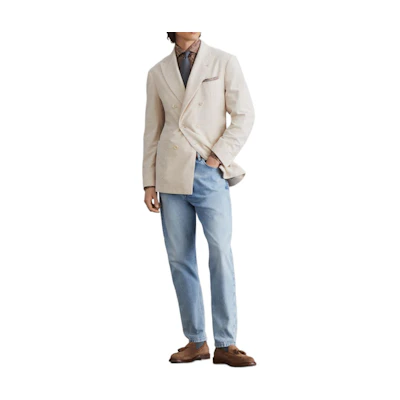 Brunello Cucinelli SS24 Light Camel Double-Breasted Blazer Jacket. 242MY4767BBD-C003
