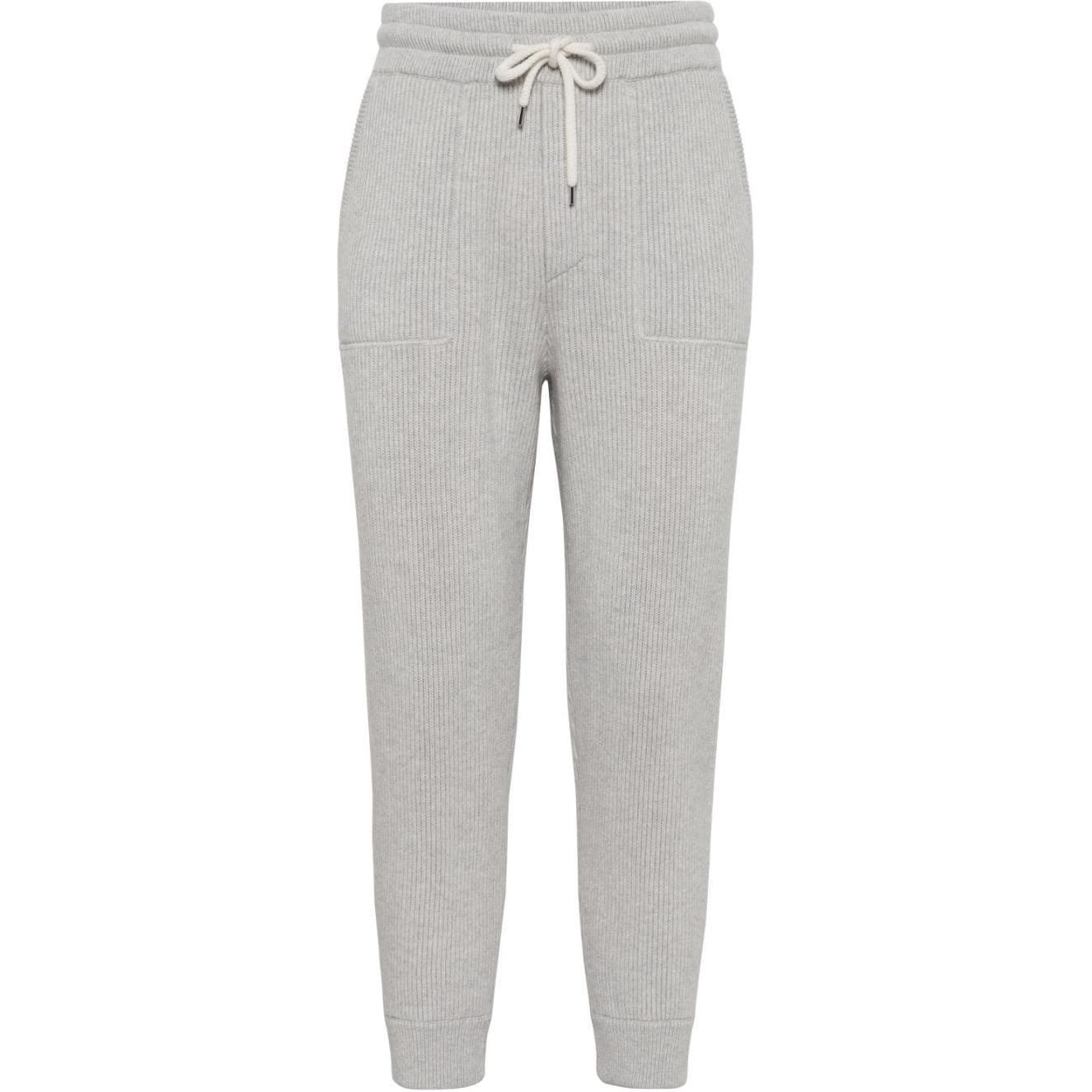 Brunello Cucinelli SS24  Light Grey Knit Jogger Pants with Pockets. M22704849G-CI807