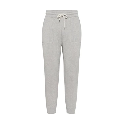 Brunello Cucinelli SS24 Light Grey Knit Jogger Pants with Pockets. M22704849G-CI807