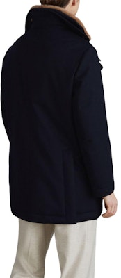 Brunello Cucinelli SS24 Mantel Biru Navy Double-Breasted dengan Kerah Bulu. MM4006341-CUS09 Shop Brunello Cucinelli SS24 Mantel Biru Navy Double-Breasted dengan Kerah Bulu. MM4006341-CUS09