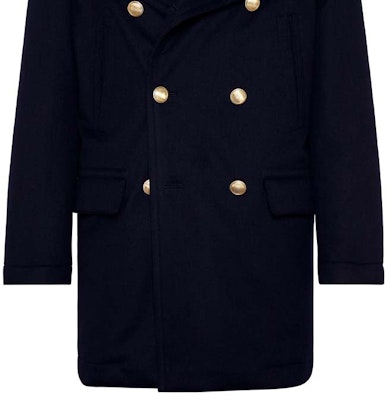 Brunello Cucinelli SS24 Mantel Biru Navy Double-Breasted dengan Kerah Bulu. MM4006341-CUS09 Sizing Brunello Cucinelli SS24 Mantel Biru Navy Double-Breasted dengan Kerah Bulu. MM4006341-CUS09