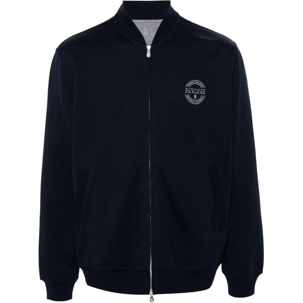 Order Brunello Cucinelli SS24 海軍藍印花拉鍊棒球衫運動衫 MM8319037G-CMX59
