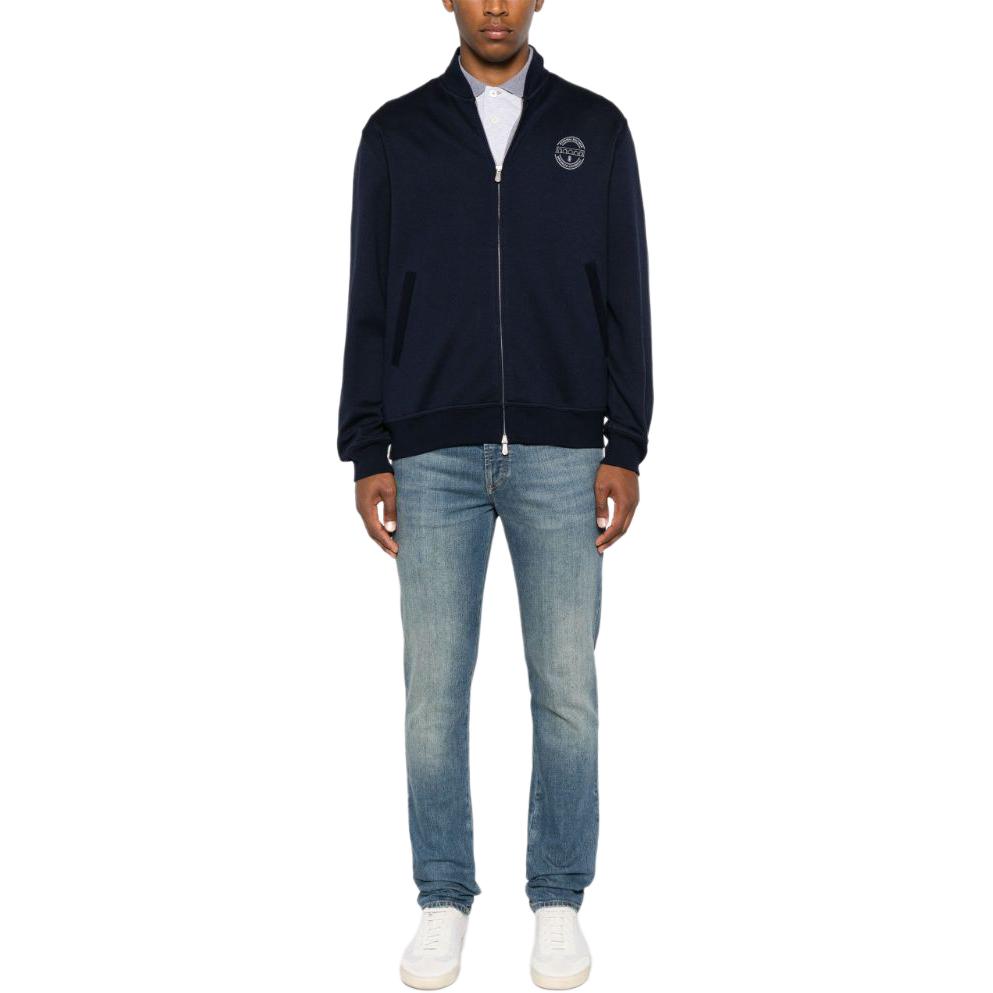 Lookbook Brunello Cucinelli SS24 海軍藍印花拉鍊棒球衫運動衫 MM8319037G-CMX59