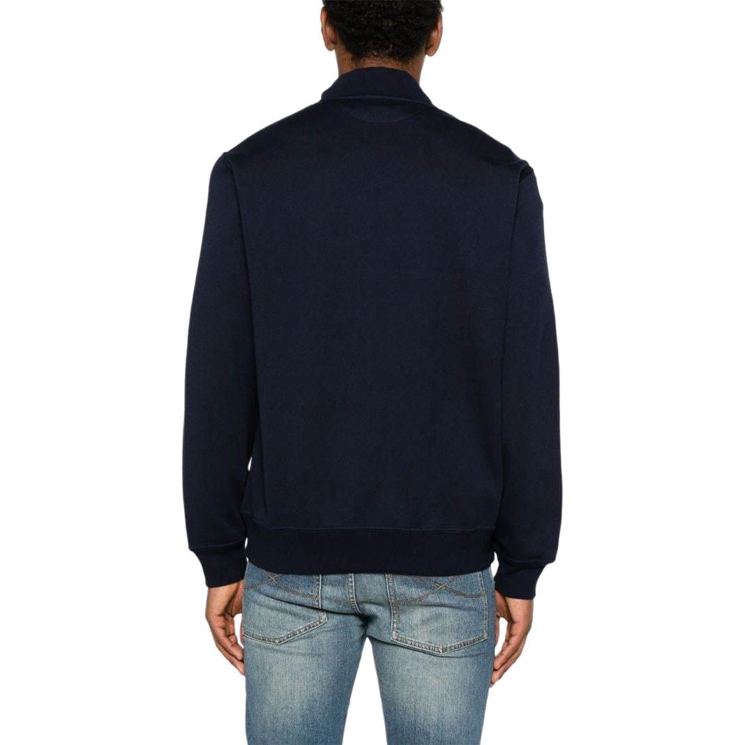 Shop Brunello Cucinelli SS24 海軍藍印花拉鍊棒球衫運動衫 MM8319037G-CMX59