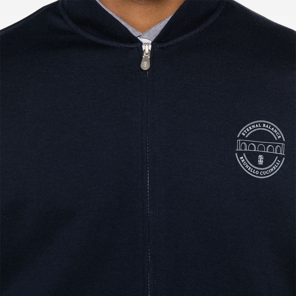 Details for Brunello Cucinelli SS24 海軍藍印花拉鍊棒球衫運動衫 MM8319037G-CMX59