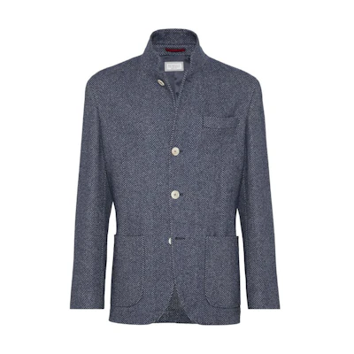 Brunello Cucinelli SS24 Navy Herringbone Waterproof Casual Jacket MY4436265C131