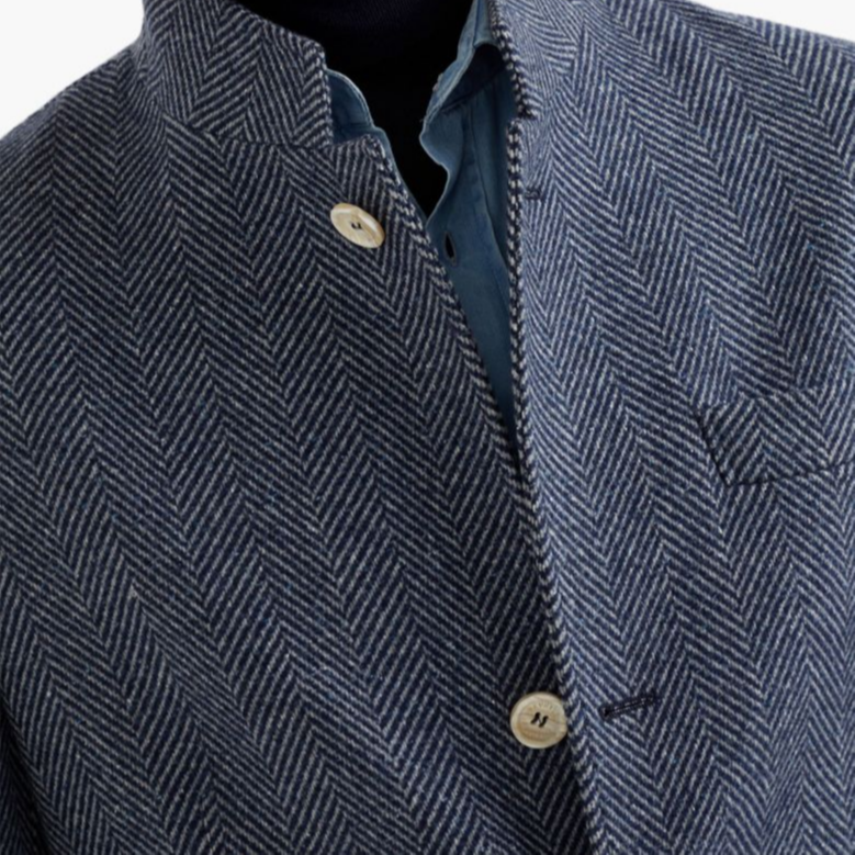 Shop Brunello Cucinelli SS24 Chaqueta Azul Marino Impermeable de Herringbone Casual MY4436265C131