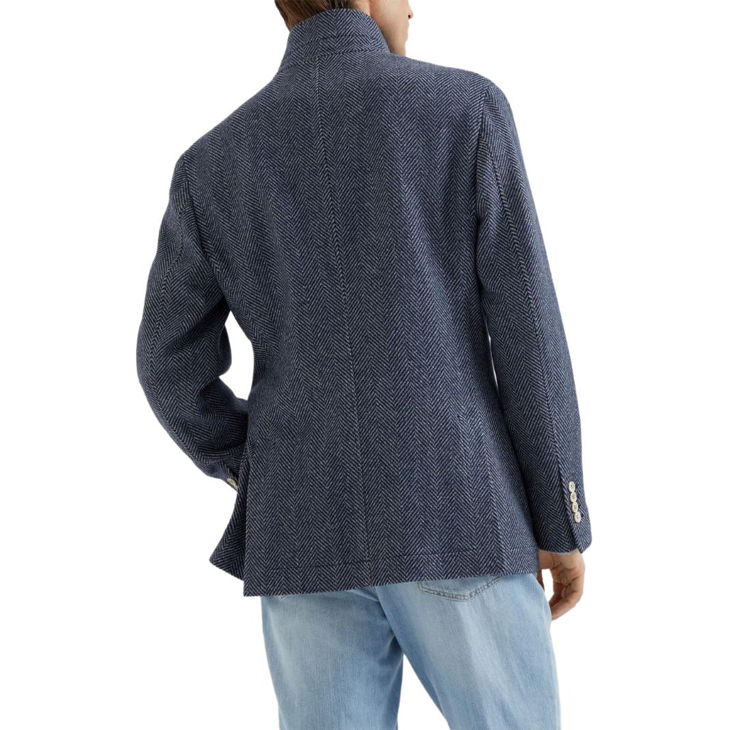 Details for Brunello Cucinelli SS24 Chaqueta Azul Marino Impermeable de Herringbone Casual MY4436265C131