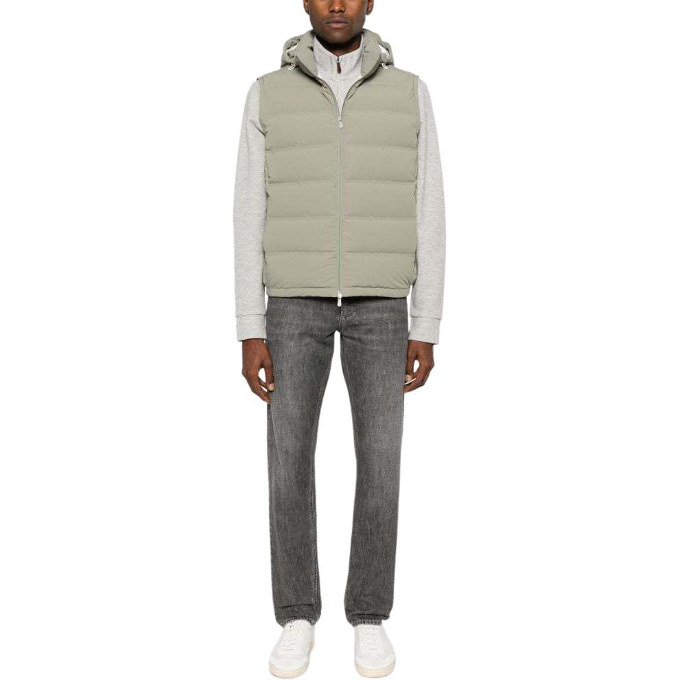Purchase 브루넬로 쿠치넬리 SS24 올리브 그린 슬리브리스 후드 탈착 다운 베스트 MM4911995-CUX55