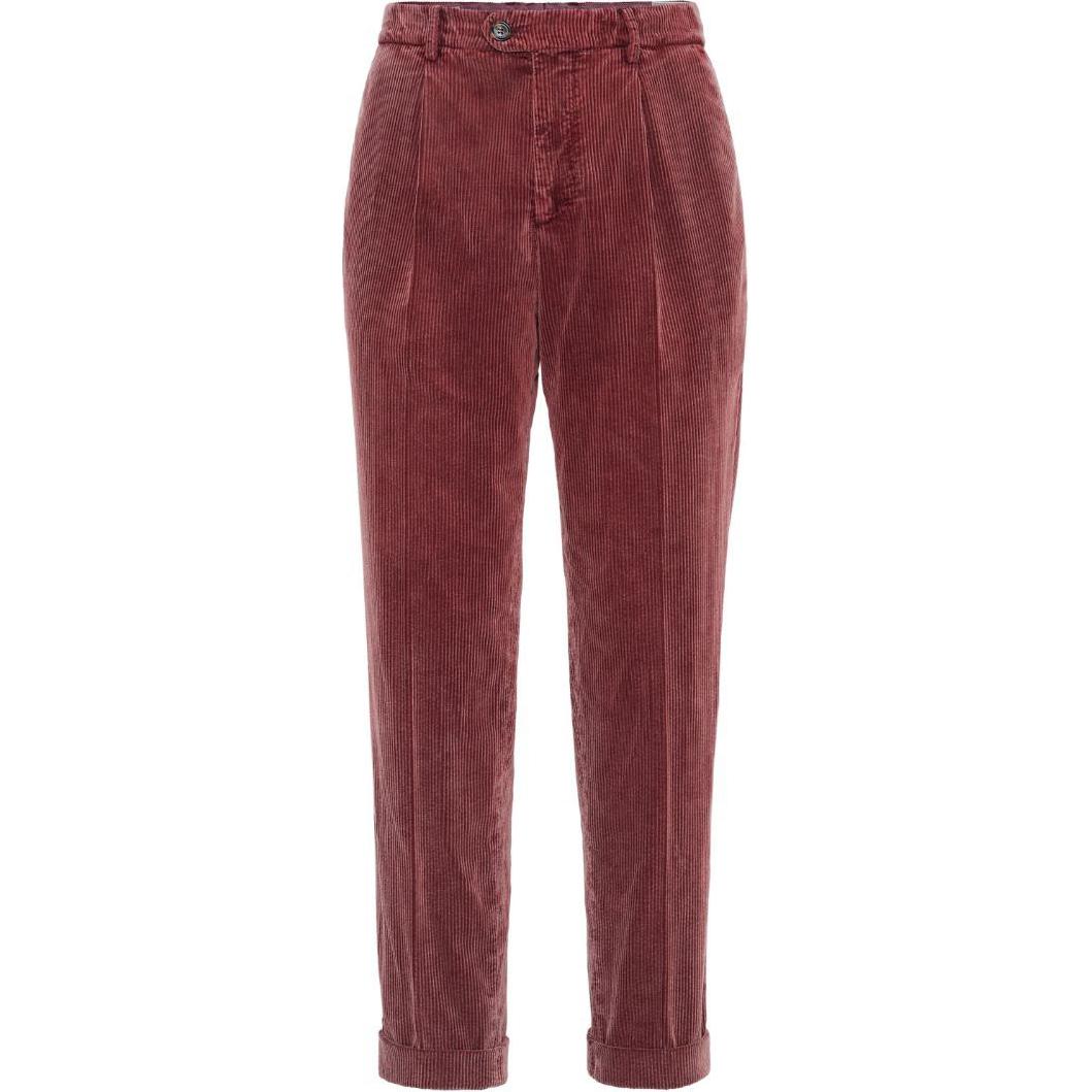 Order Brunello Cucinelli SS24 Seluar Kasual Corduroy Merah Potongan Tirus. M280DE1450-C6324