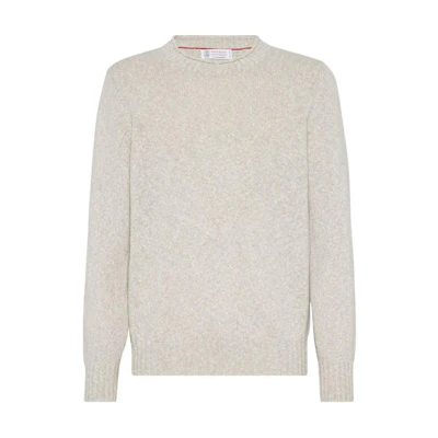 Brunello Cucinelli SS24 Ribbed Crewneck Sweater in Light Beige. M26504700-C4145