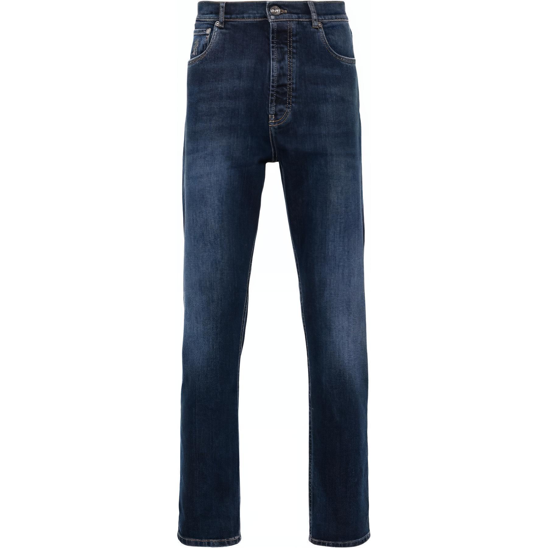 Brunello Cucinelli SS24  Slim Fit Straight-Leg Logo Jeans Indigo Blue. M283PO1090-C1468