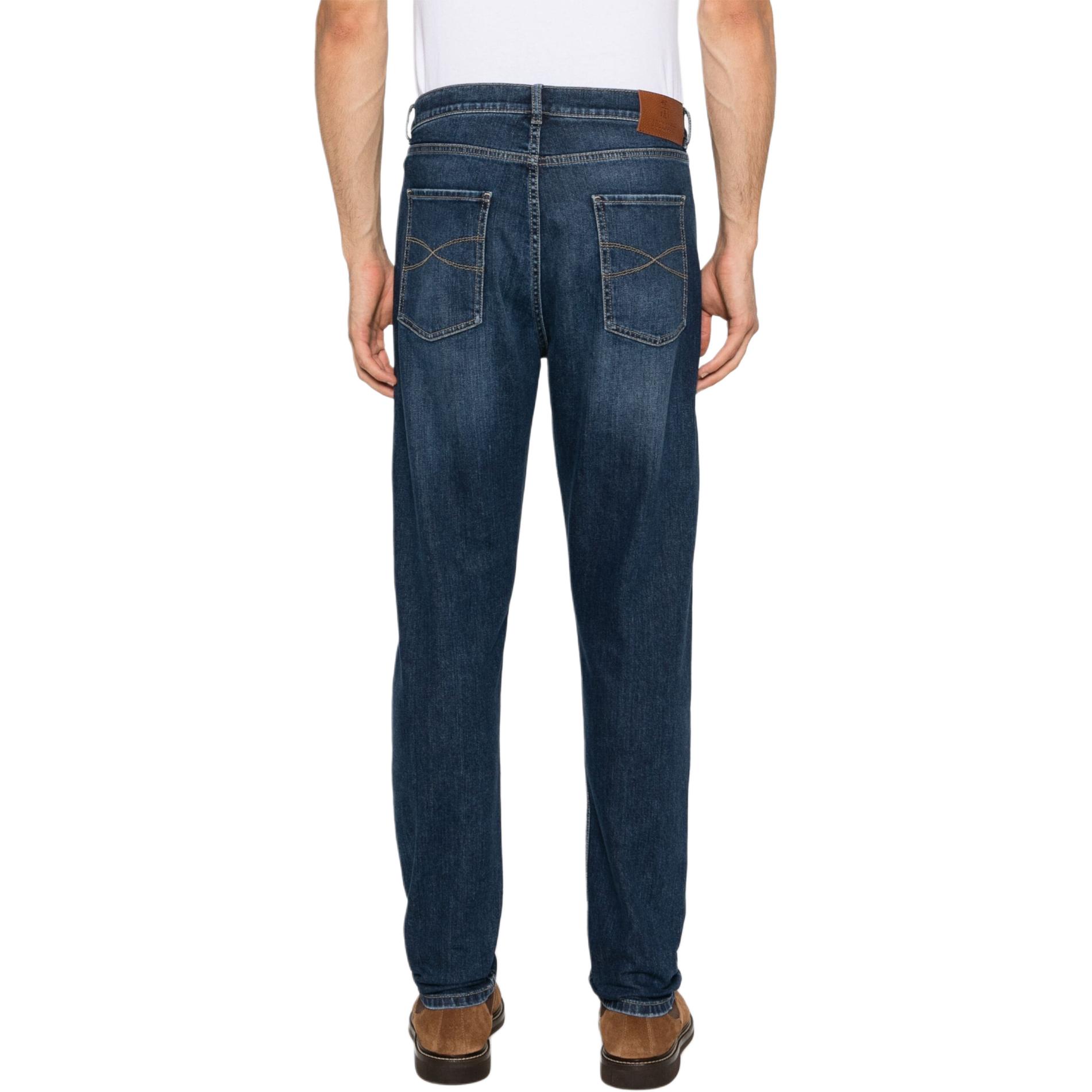 Shop 브루넬로 쿠치넬리 SS24 슬림핏 스트레이트 로고 진 인디고 블루. M283PO1090-C1468