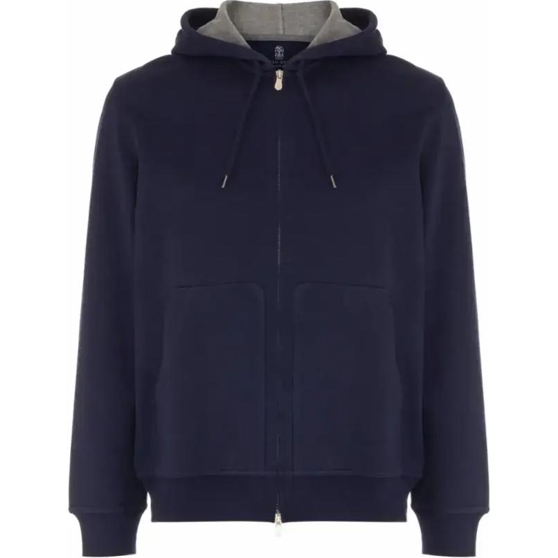 Brunello Cucinelli SS24  Solid Zip-Up Loose Fit Hoodie Cobalt Blue. MM8319069G-C1265