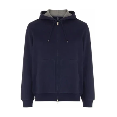 Brunello Cucinelli SS24 Solid Zip-Up Loose Fit Hoodie Cobalt Blue. MM8319069G-C1265