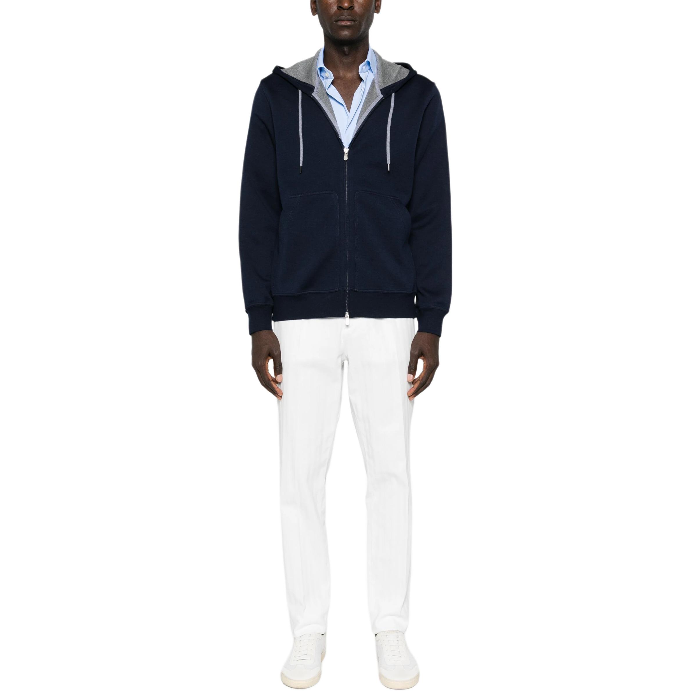 Lookbook 布內洛庫奇內利 SS24 寬鬆版拉鏈連帽外套 鈷藍色 MM8319069G-C1265