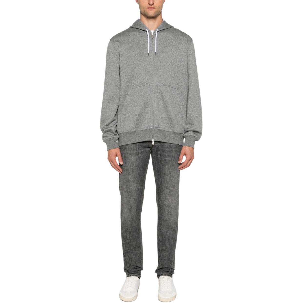 Lookbook Brunello Cucinelli SS24 深灰色長袖純色拉鍊連帽外套 MM8319069G-C1253