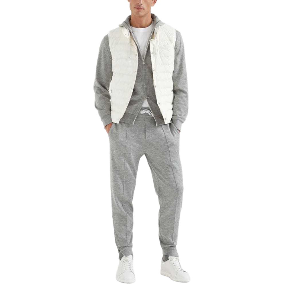 Shop Brunello Cucinelli SS24 深灰色長袖純色拉鍊連帽外套 MM8319069G-C1253