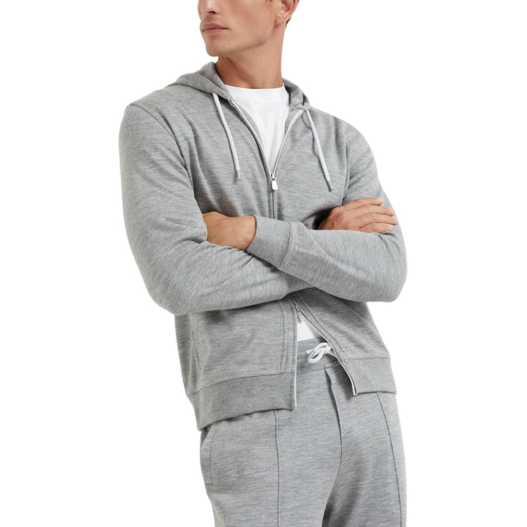 Purchase Brunello Cucinelli SS24 深灰色長袖純色拉鍊連帽外套 MM8319069G-C1253