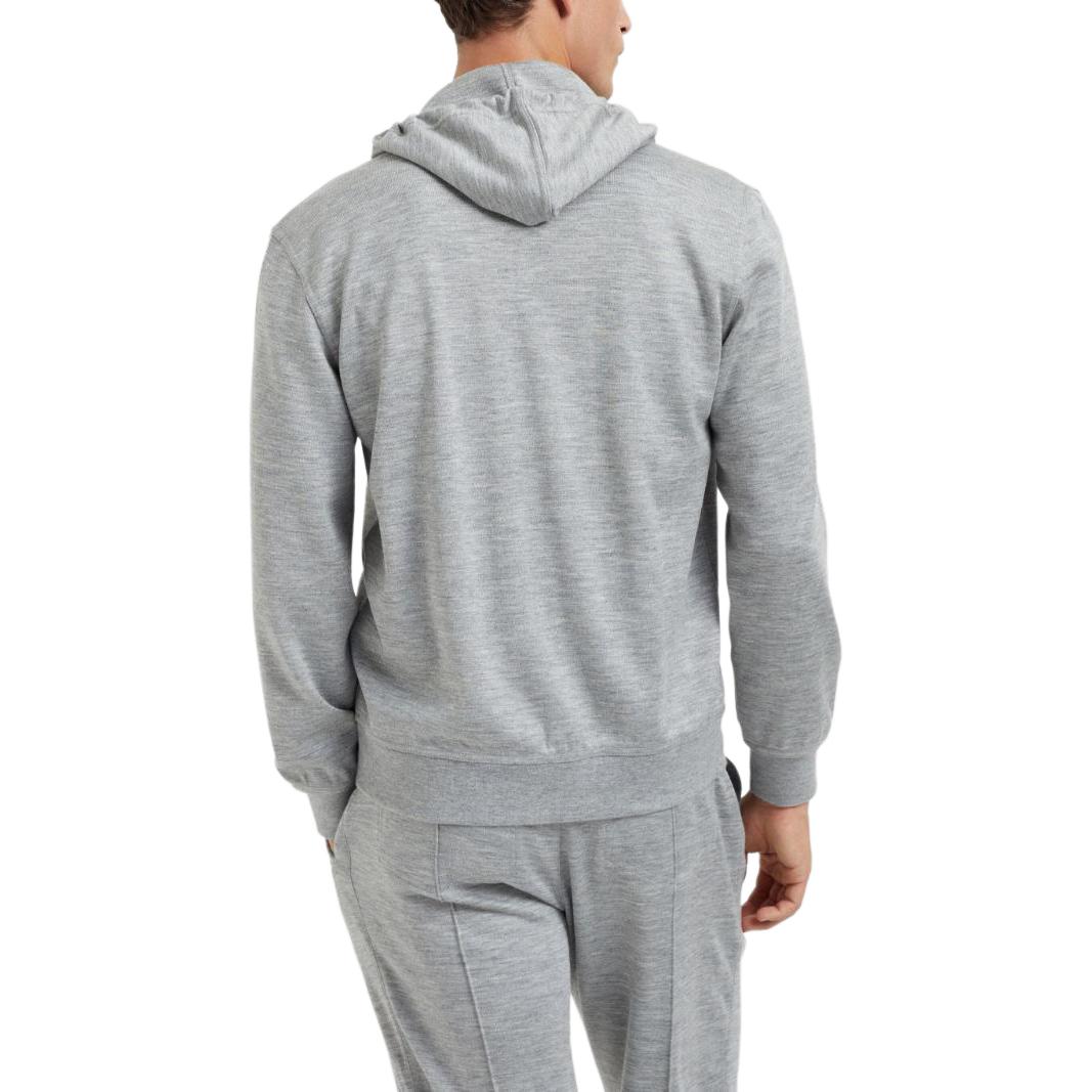 Details for Brunello Cucinelli SS24 深灰色長袖純色拉鍊連帽外套 MM8319069G-C1253