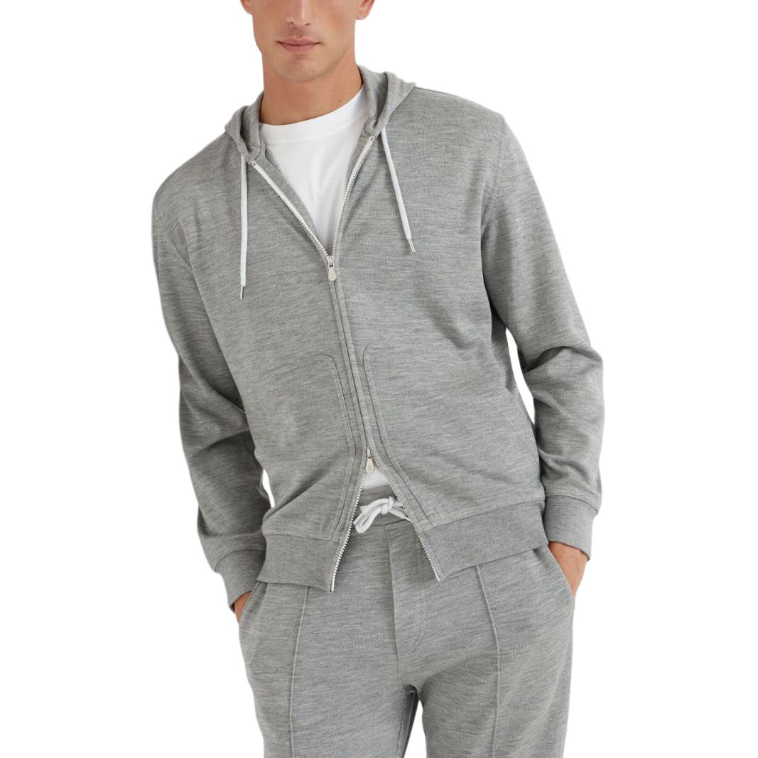 Sizing Brunello Cucinelli SS24 深灰色長袖純色拉鍊連帽外套 MM8319069G-C1253