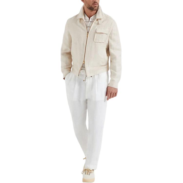 Shop Brunello Cucinelli SS24 條紋印花棕色短袖休閒T恤 MW8341355-C2111