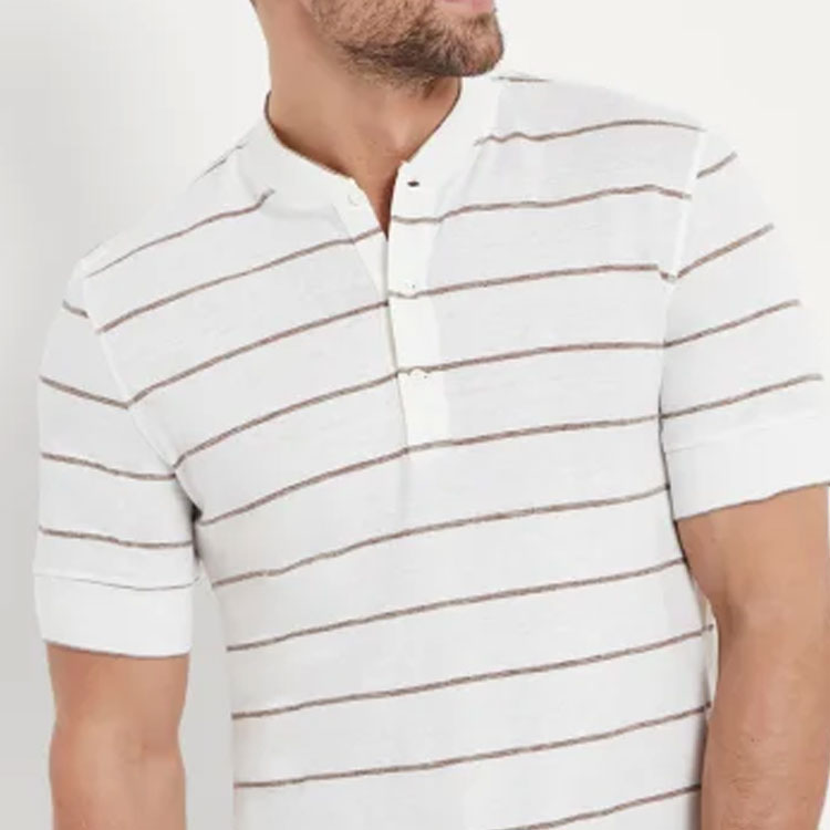 Details for Brunello Cucinelli SS24 條紋印花棕色短袖休閒T恤 MW8341355-C2111