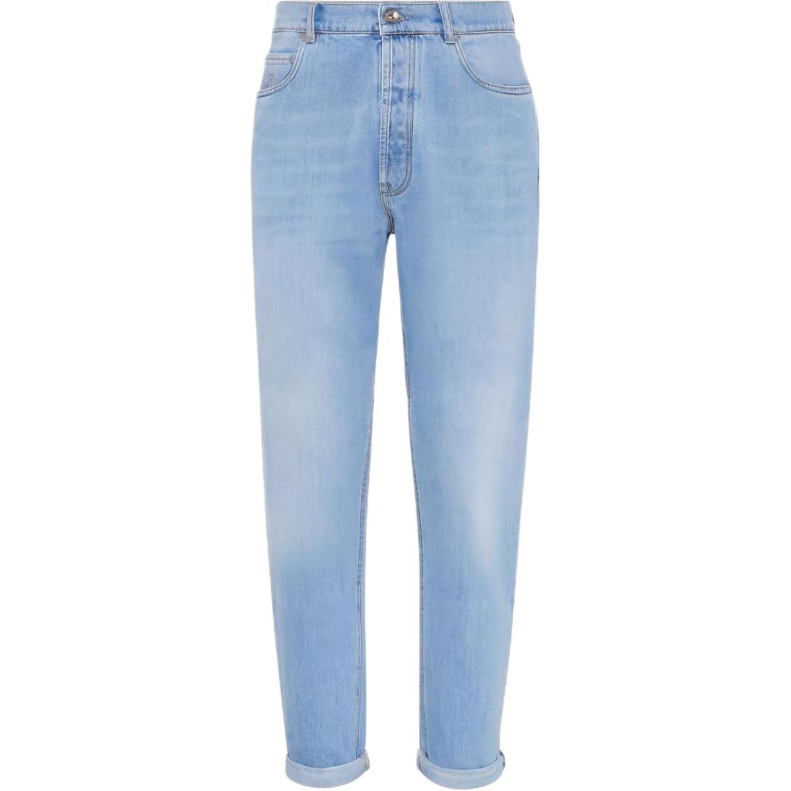 Brunello Cucinelli SS24  Tapered Blue Jeans with Zippered Side Pockets. M074PO1090-C1469