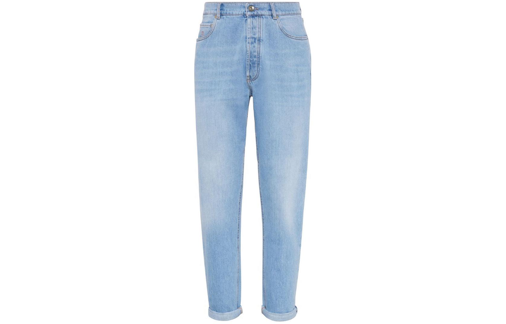 Order Brunello Cucinelli SS24 藍色修身牛仔褲附側邊拉鍊口袋。 M074PO1090-C1469