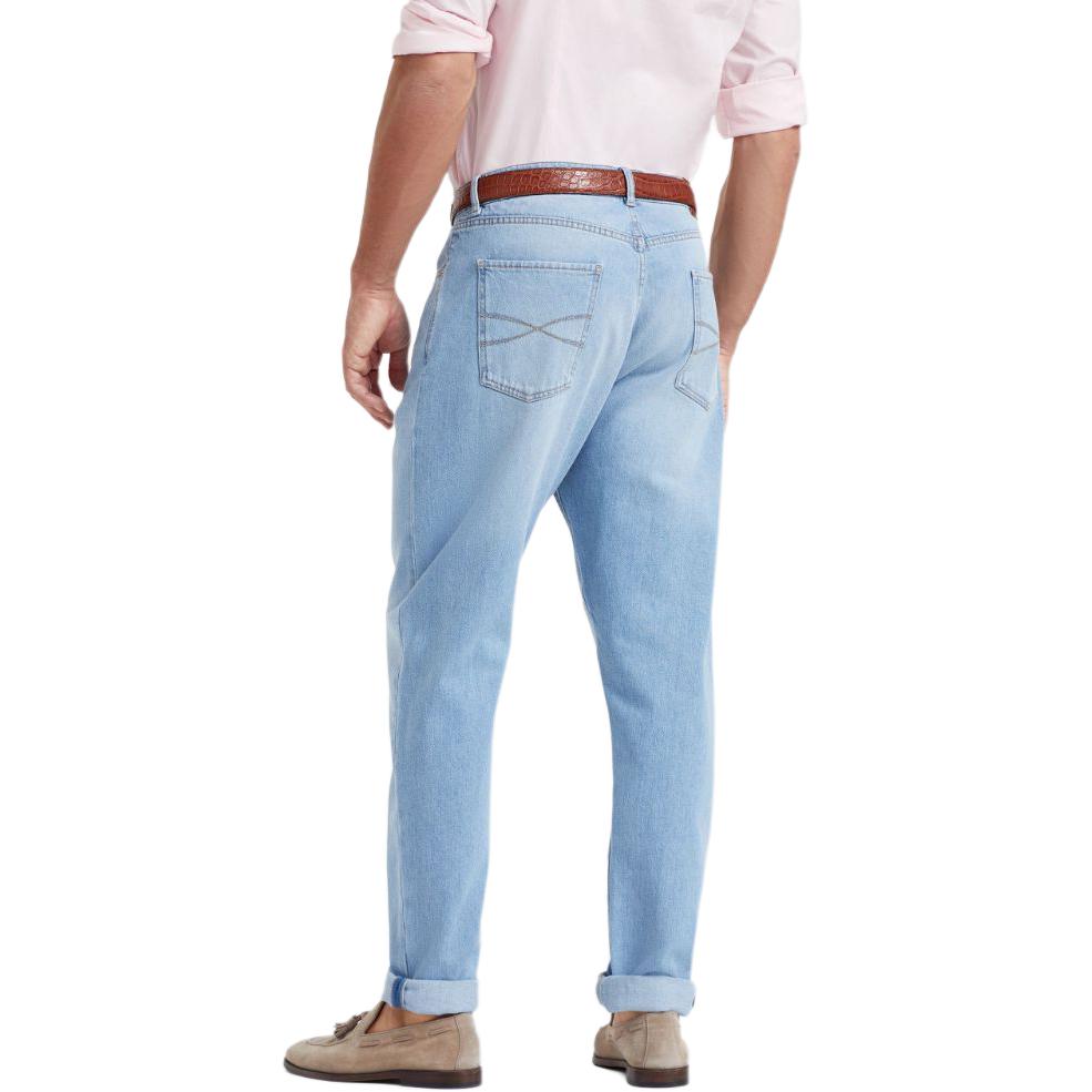 Shop Brunello Cucinelli SS24 藍色修身牛仔褲附側邊拉鍊口袋。 M074PO1090-C1469