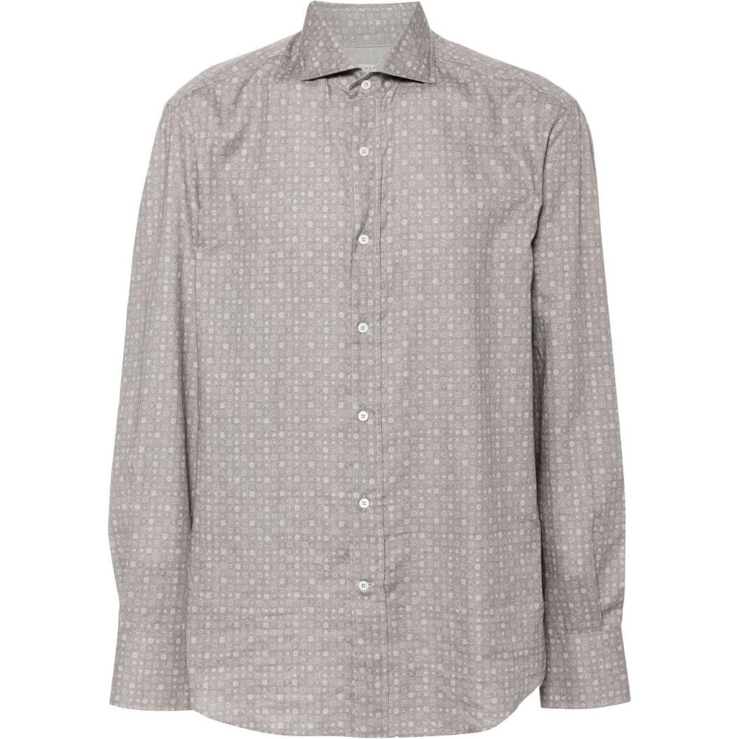 Brunello Cucinelli SS24 All-Over Print Slim-Fit Long-Sleeve Shirt Grey Men MY6331718-C420