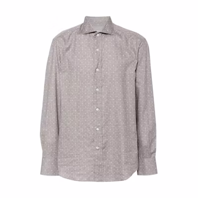 Brunello Cucinelli SS24 All-Over Print Slim-Fit Long-Sleeve Shirt Grey Men MY6331718-C420