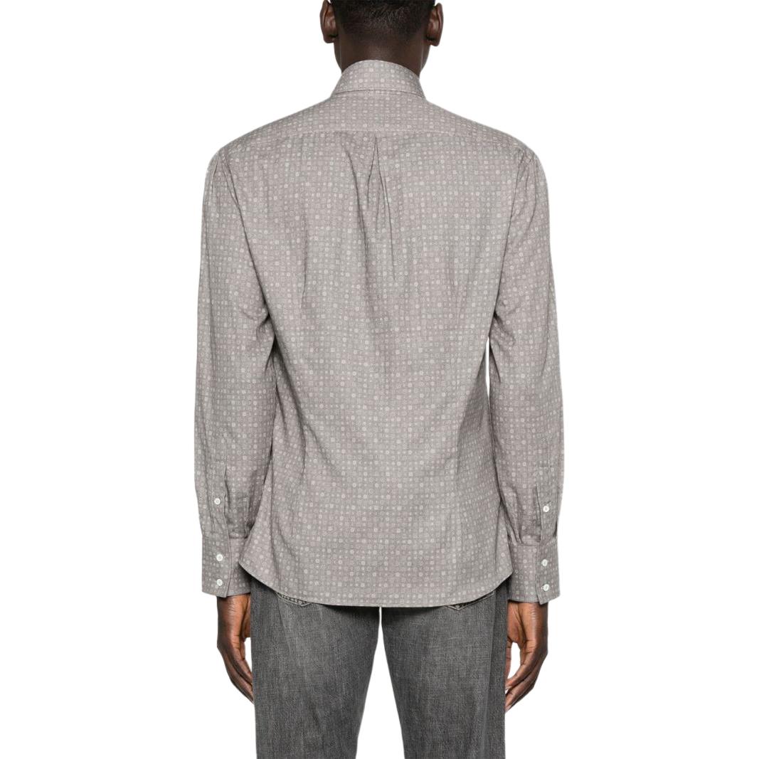 Shop 브루넬로 쿠치넬리 SS24 올오버 프린트 슬림핏 긴팔 셔츠 그레이 남성용 MY6331718-C420