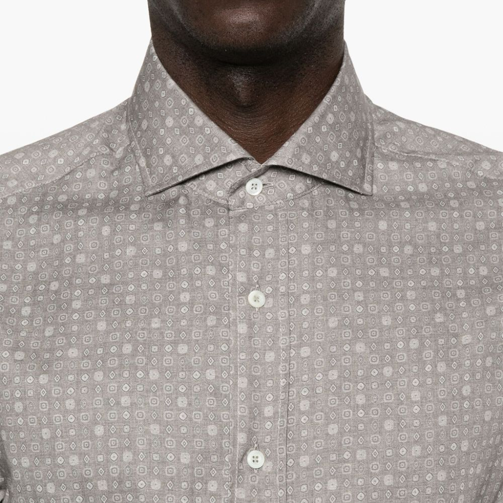 Purchase 브루넬로 쿠치넬리 SS24 올오버 프린트 슬림핏 긴팔 셔츠 그레이 남성용 MY6331718-C420