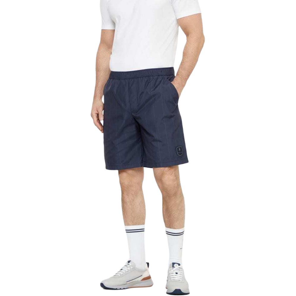 Purchase Brunello Cucinelli SS24 Seluar Pendek Lelaki Biru Berjalur dengan Logo Patch. MB4173387T-CWY67